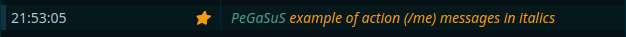 Action message displayed in italics